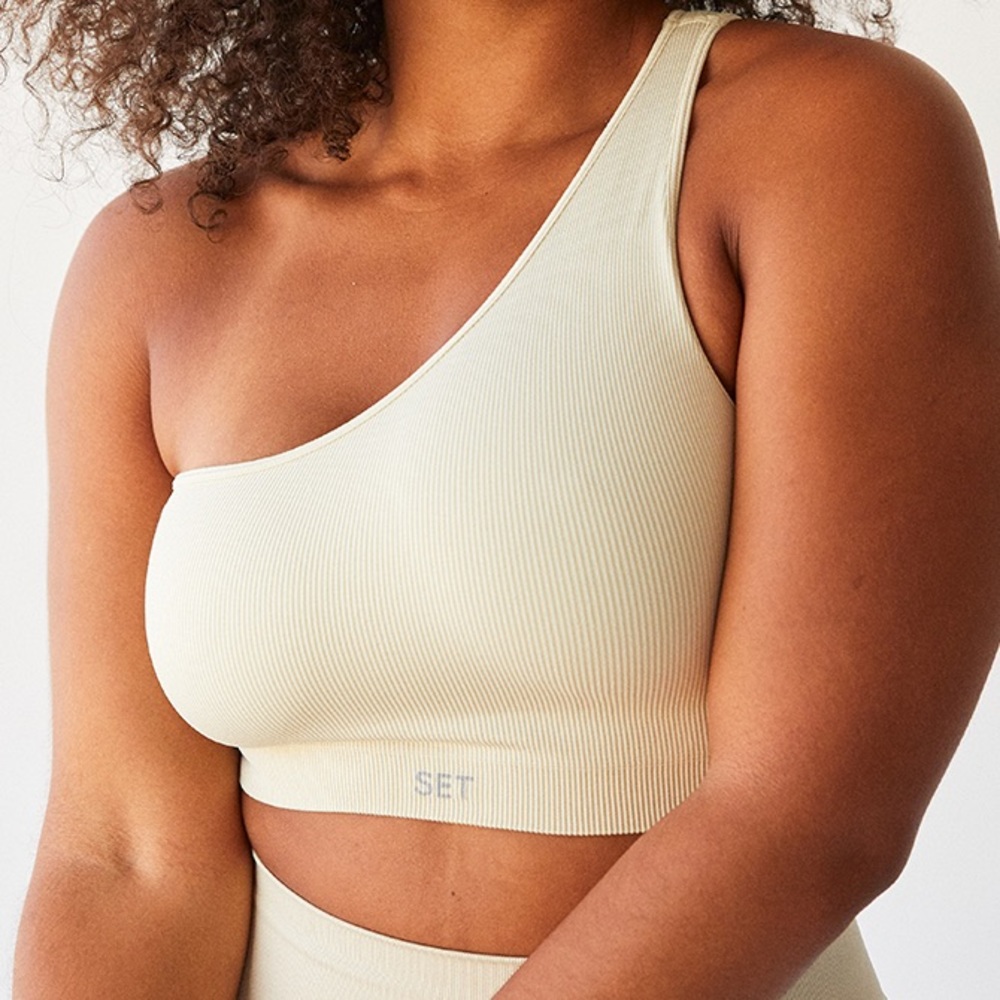 Set Active Ribbed One Shoulder Sports Bra Oat Milk